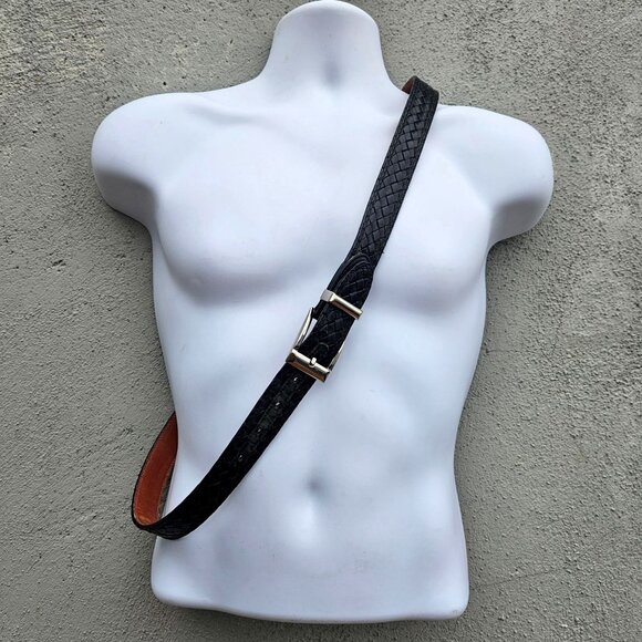 Bragano Black Woven Leather Belt Mens Made in Canada XL 41–45 In Waist - Picture 1 of 14